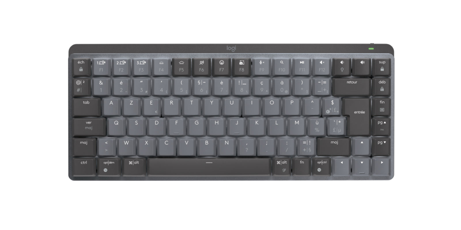 Logitech Master Series MX Mechanical Mini - Teclado - retroiluminação - sem fios - Bluetooth LE - AZERTY - Francês - interruptor: Tactile Quiet - grafite