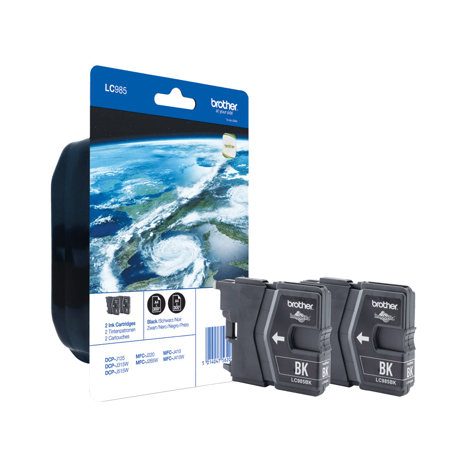 Brother LC985BKBP - Pack of 2 - Black - Original - Blister - Ink Cartridge - for Brother DCP-J125, DCP-J140, DCP-J315, DCP-J515, MFC-J220, MFC-J265, MFC-J410, MFC-J415