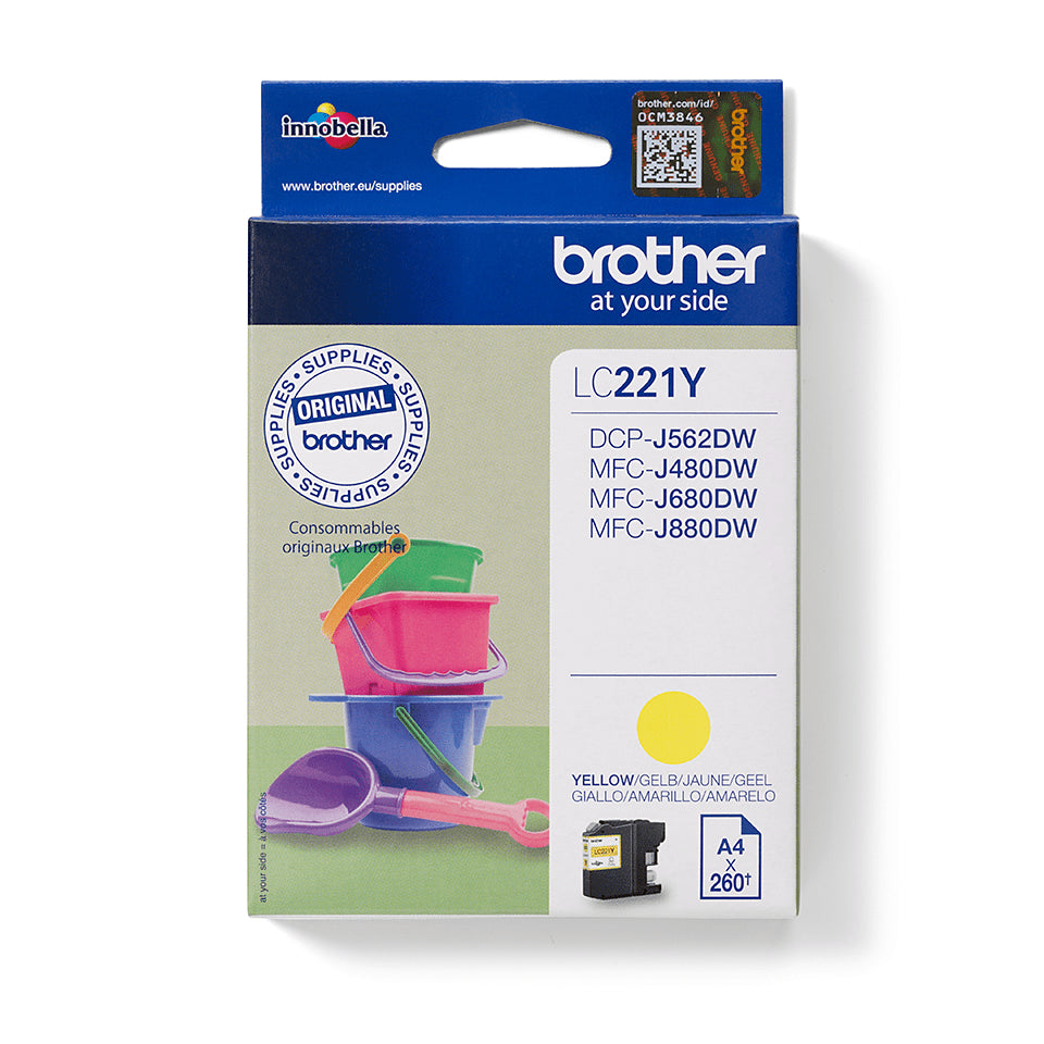 Brother LC221Y - Yellow - Original - Ink Cartridge - for Brother DCP-J562DW, MFC-J480DW, MFC-J680DW, MFC-J880DW