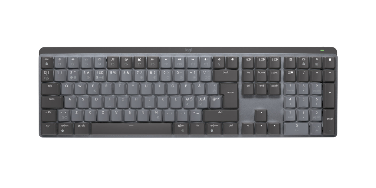 Logitech Master Series MX Mechanical - Teclado - retroiluminação - sem fios - Bluetooth LE - QWERTY - Nórdico (Dinamarquês/Finlandês/Norueguês/Sueco) - interruptor: Linear - grafite