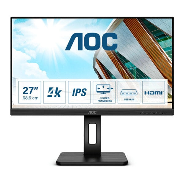 AOC MONITOR IPS 27 UHD 4K HDMI DP USB-C COLUNAS HAS PIVOT U27P2CA