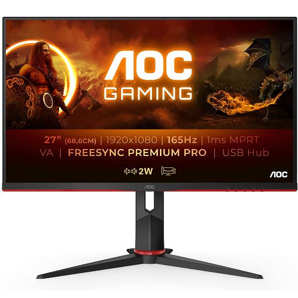 AOC MONITOR VA 27 FHD 1MS 165HZ VGA HDMI DP SPEAKERS HAS PIVOT 27G2SU/BK