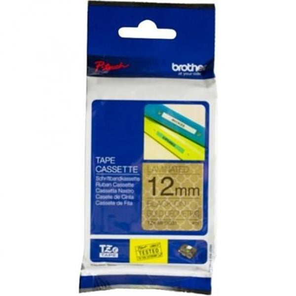 BROTHER TAPE 12MM BLACK/GOLD MATT GEOMETRIC LAMINATED