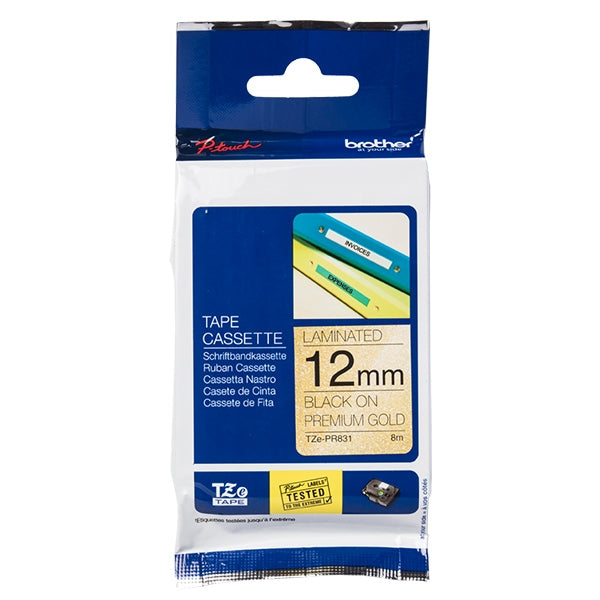 BROTHER TAPE 12MM BLACK/GOLD PREMIUM