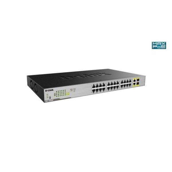 D-LINK SWITCH GIGABIT 24x10/100/1000 + 2xCOMBO 370W (MAX 30W PER PORT) POE+