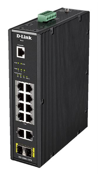 D-LINK SWITCH INDUSTRIAL 12PORT L2 SMART MANAG 10X 1GBASET(X) 8POE 240W 2XSFP