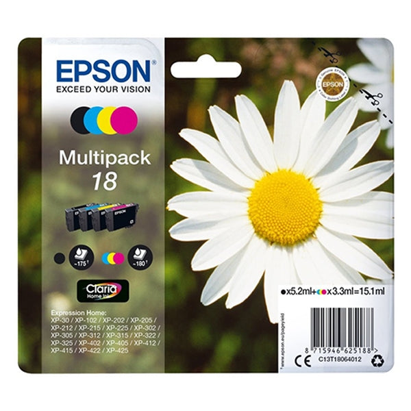 EPSON TINTEIRO PACK 4 CORES 18 XP102/XP205/XP305/XP405 C/ALARME