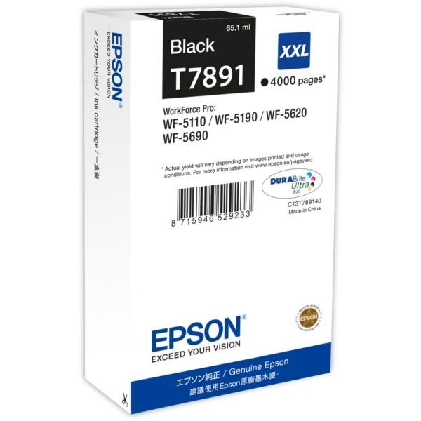 EPSON INK CARTRIDGE BLACK XXL 4000p WF-5620DWF/5110DW/5690DWF/5190DW