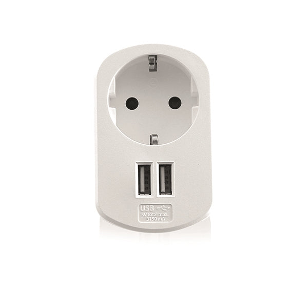 EWENT CARREGADOR USB 2PORT 3.1A WITH SHUKO POWER SOCKET WHITE