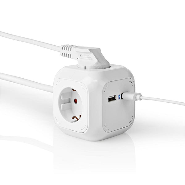NEDIS ELECTRICAL EXTENSION CUBE 3 OUTLETS + 2 USB PORT 1.5M WHITE