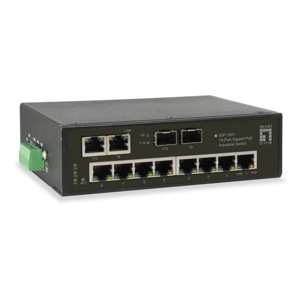 INTERRUPTOR LEVELONE 10 PUERTOS GIGABIT POE INDUSTRIAL DIN-RAIL -40°C A 75°C