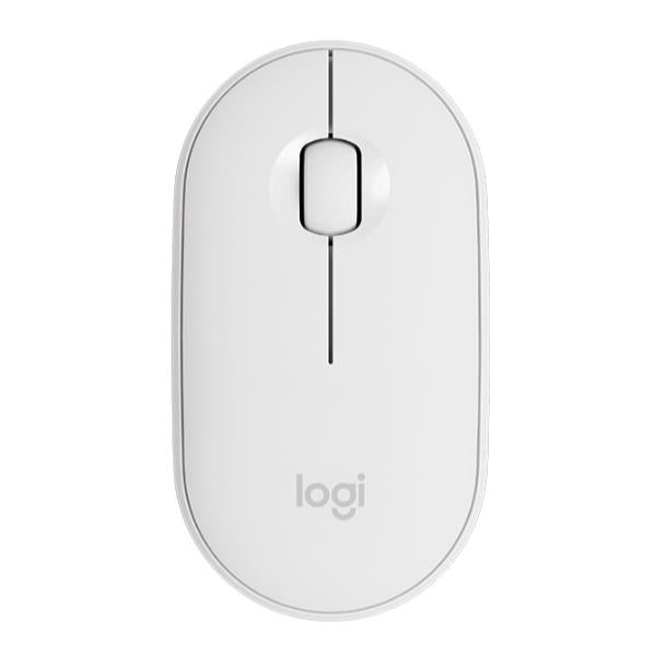 Logitech Pebble M350 - Mouse - optical - 3 buttons - wireless - Bluetooth, 2.4 GHz - USB wireless receiver - off-white