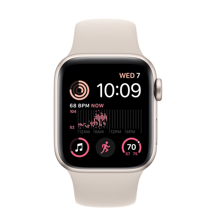 Apple Watch SE (GPS) - 40 mm - alumínio dourado - relógio inteligente Com banda de desporto - fluoroelastómero - luz das estrelas - tamanho da banda: Regular - 32 GB - Wi-Fi, Bluetooth - 30.49 g
