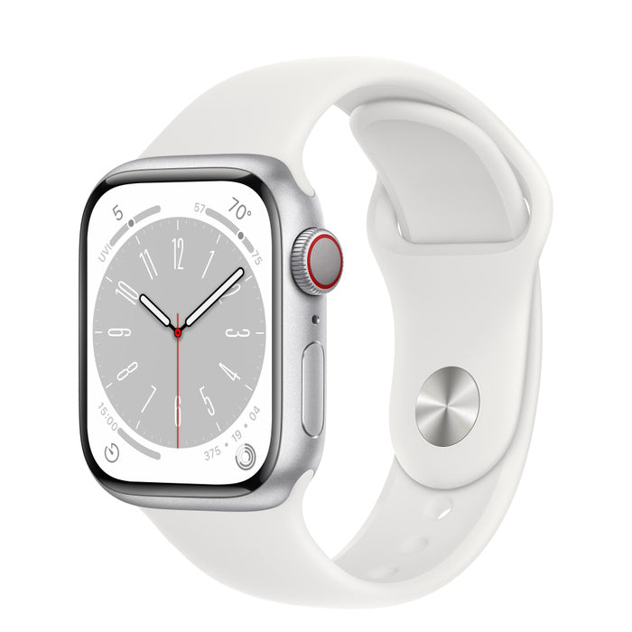 APPLE WATCH SERIES 8 GPS+CELLULAR 41MM SILVER ALUMINUM CASE WITH WHITE SPORT BA