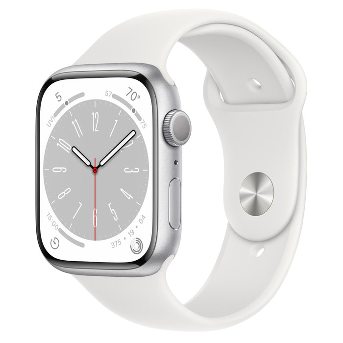 APPLE WATCH SERIES 8 GPS 45MM SILVER ALUMINUM CASE WITH WHITE SPORT BAND REGULA
