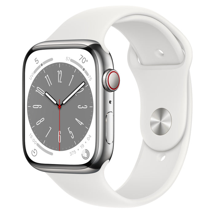 APPLE WATCH SERIES 8 GPS+CELLULAR 45MM SILVER STAINLESS STEEL CASE WITH WHITE SP