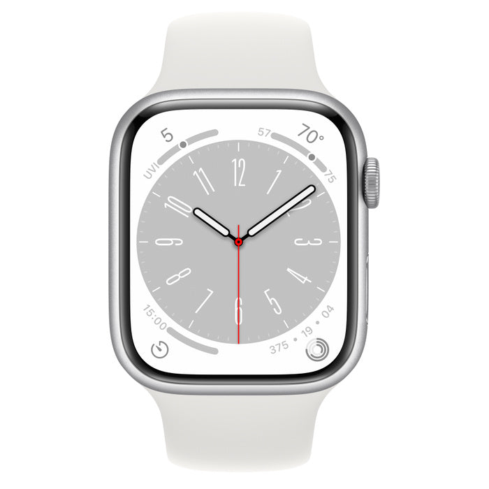 APPLE WATCH SERIES 8 GPS 45MM SILVER ALUMINUM CASE WITH WHITE SPORT BAND REGULA
