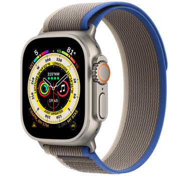APPLE WATCH ULTRA GPS+CELLULAR 49MM TITANIUM CASE WITH BLUE/GRAY TRAIL LOOP S/M