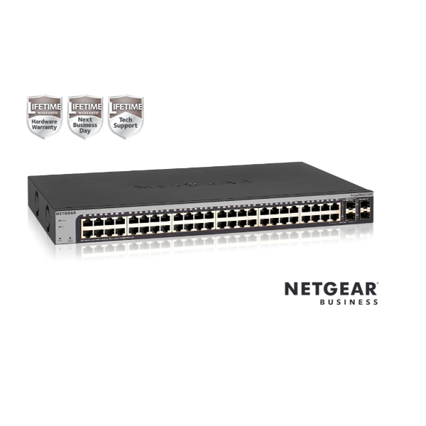 NETGEAR Smart GS748T - V5 - interruptor - L3 Lite - Administrado - 48 x 10/100/1000 + 2 x Gigabit SFP + 2 x combo Gigabit SFP - desktop, montável em trilho