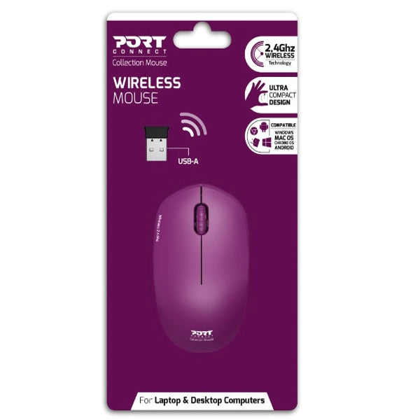 PORT MOUSE INALAMBRICO COLECCION 1600DPI MORADO