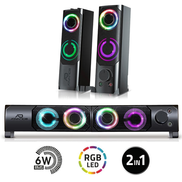 ALTAVOCES AVANZADOS SOUNDPHONIC 2.0 RGB 6W RMS PC