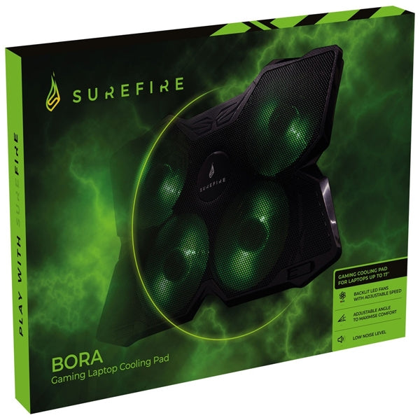 SUREFIRE GAMING BASE P/ PORTATIL ATÉ 17 BORA GREEN LEDS 4xFANS