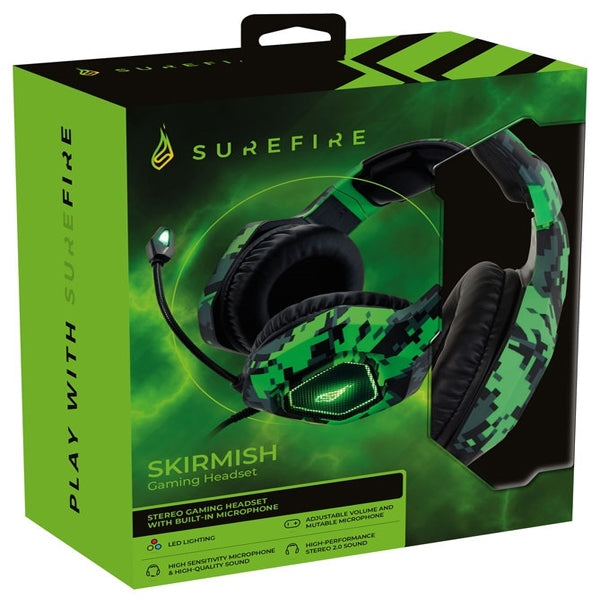 AURICULARES SUREFIRE GAMING SKIRMISH RGB LED JACK 3.5 VERDE CAMO