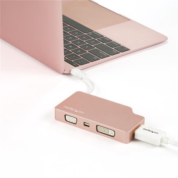 ADAPTER USB-C TO HDMI DVI VGA PINK
