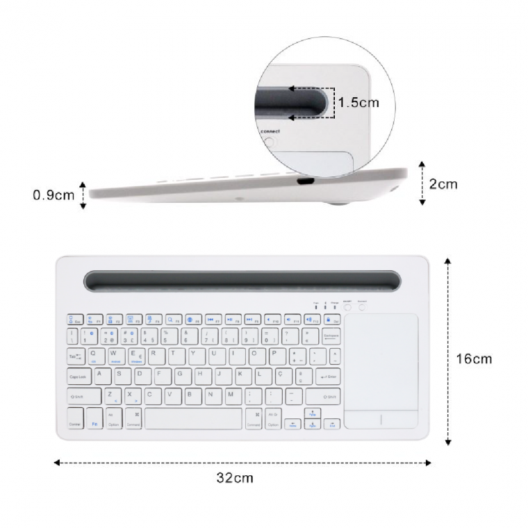 Teclado Bluetooth com Touchpad e suporte Tablet/Smartphone - BK230TF