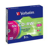 VERBATIM CD-RW 8X-12X 700MB 80MIN CAJA SLIM COLOR PACK 5