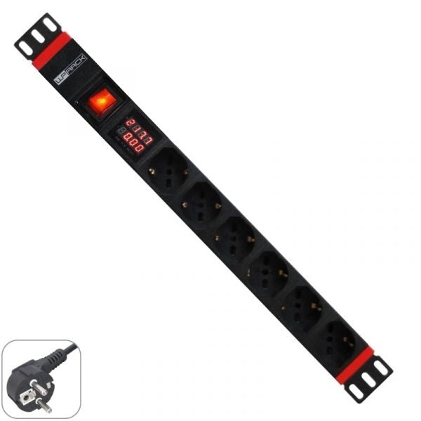 WP RACK RULER OUTLETS 6X SCHUKO 19 PDU W/ SWITCH & CURRENT METER