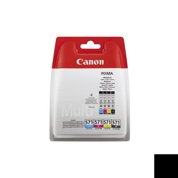 Canon CLI-571 C/M/Y/BK Multipack - Pack de 4 - 7ml - Negro, Amarillo, Cian, Magenta - Original - Blíster con seguridad - Tanque de tinta - para PIXMA TS5051, TS5053, TS5055, TS6050, TS6051 , TS6052, TS8051, TS8052, TS9050, TS9055