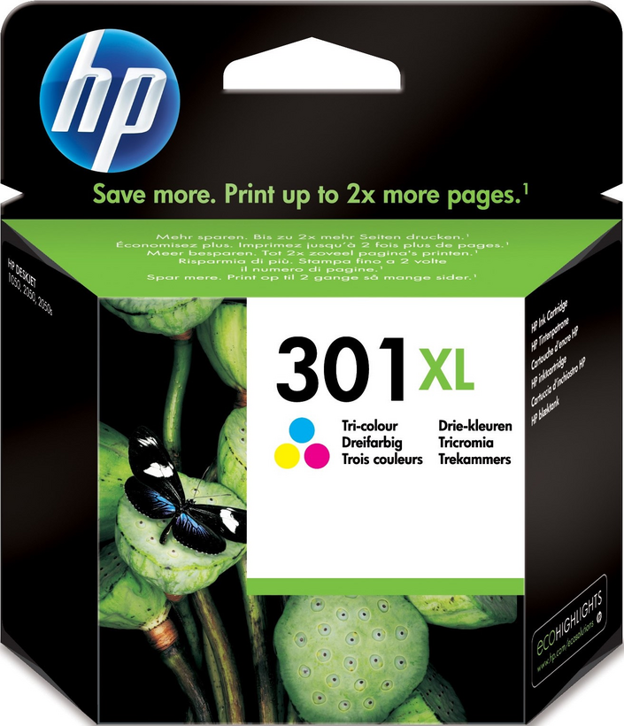 HP 301XL - 6 ml - High Yield - color (cyan, magenta, yellow) - original - ink cartridge - for Deskjet 1050A J410, 1051A J410, 10XX, 10XX J410, 15XX, 2000, 2050 J510, 2050A J510, 2054A J510, 25XX, 3000, 3050 J610, 3050A J611, 3052A J611, 3054A J611,