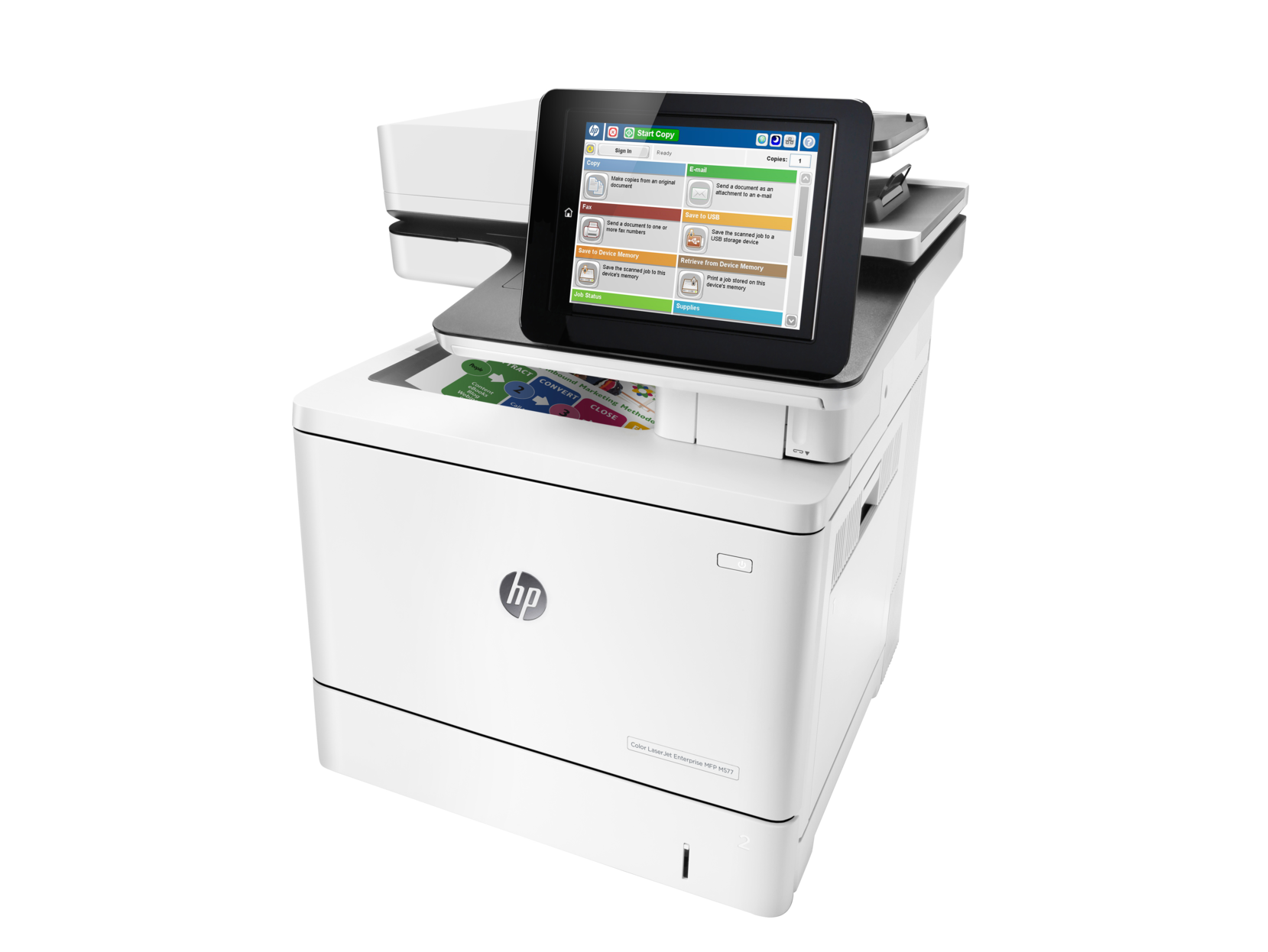 HP Color LaserJet Enterprise MFP M577f - Impressora multi-funções - a cores - laser - Legal (216 x 356 mm) (original) - A4/Legal (media) - até 38 ppm (cópia) - até 38 ppm (impressão) - 650 folhas - 33.6 Kbps - USB 2.0, Gigabit LAN, USB 2.0 host