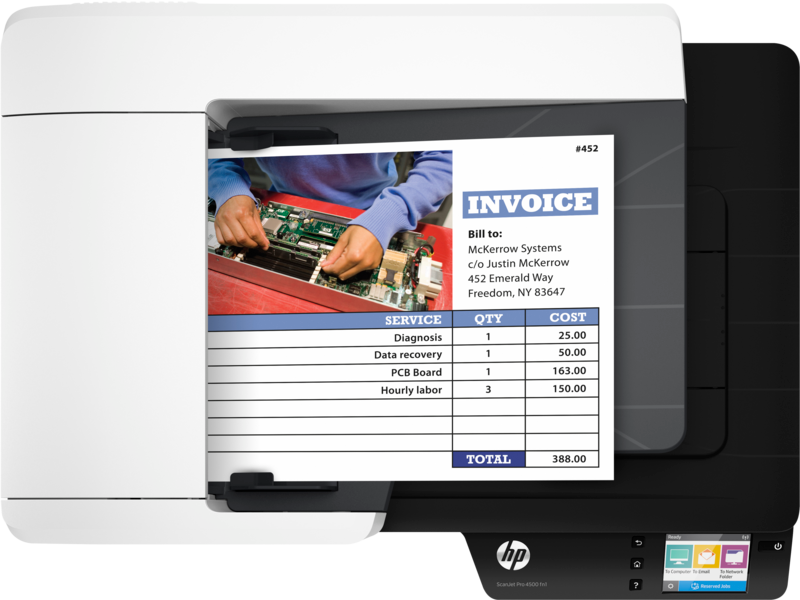 HP Scanjet Pro 4500 fn1 - Escaneador de documento - CMOS/CIS - Duplex - A4/Letter - 1200 ppp x 1200 ppp - até 30 ppm (mono) / até 30 ppm (cor) - ADF (50 folhas) - até 4000 varreduras por dia - USB 3.0, Gigabit LAN, Wi-Fi(n)