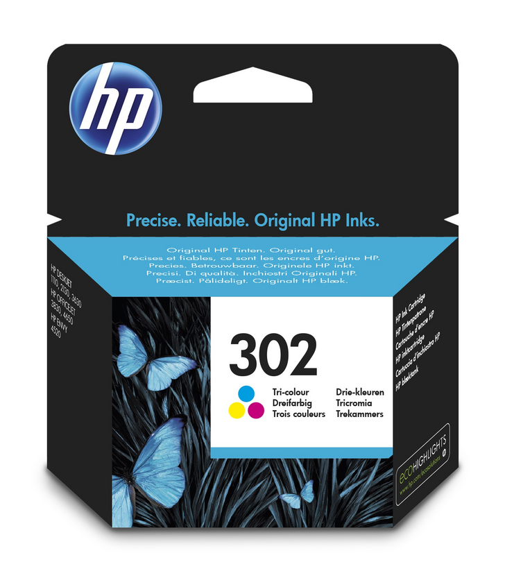 HP 302 - 4 ml - color (cian, magenta, amarillo) - original - cartucho de tinta - para Deskjet 11XX, 21XX, 36XX, Envy 451X, 452X, Officejet 38XX, 46XX, 52XX