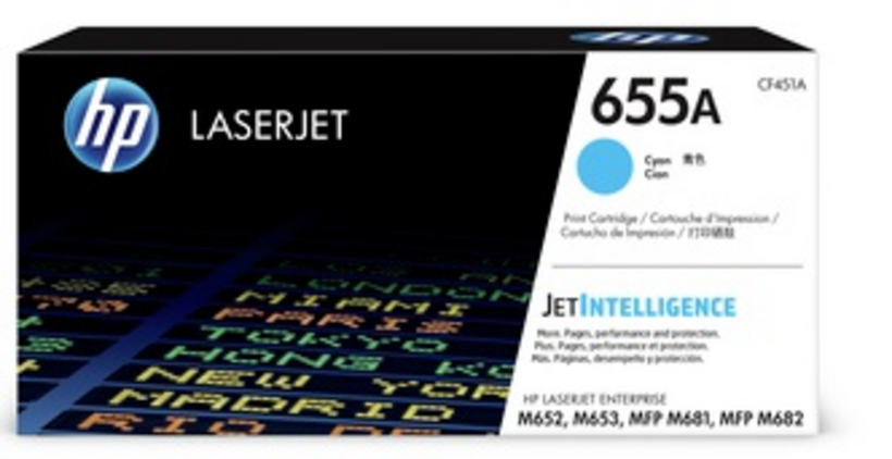 HP 655A - Azul cyan - original - LaserJet - cartucho de toner (CF451A) - para Color LaserJet Enterprise M652, M653, LaserJet Enterprise Flow MFP M681, MFP M682
