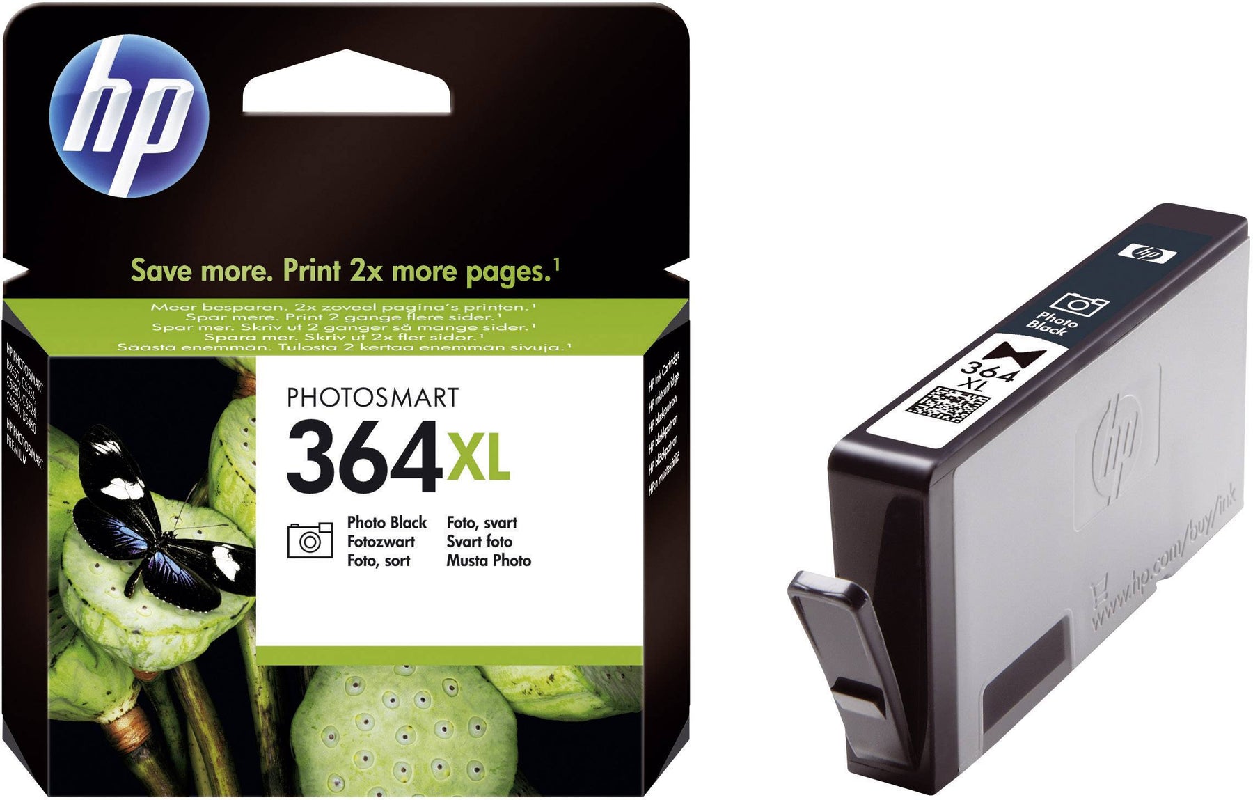 HP 364XL - 6 ml - High Yield - photo black - original - ink cartridge (pictured) - for Photosmart 5525, 6525, 7510 C311, 7520, B109, B110, C5100, eStation C510, Wireless B110