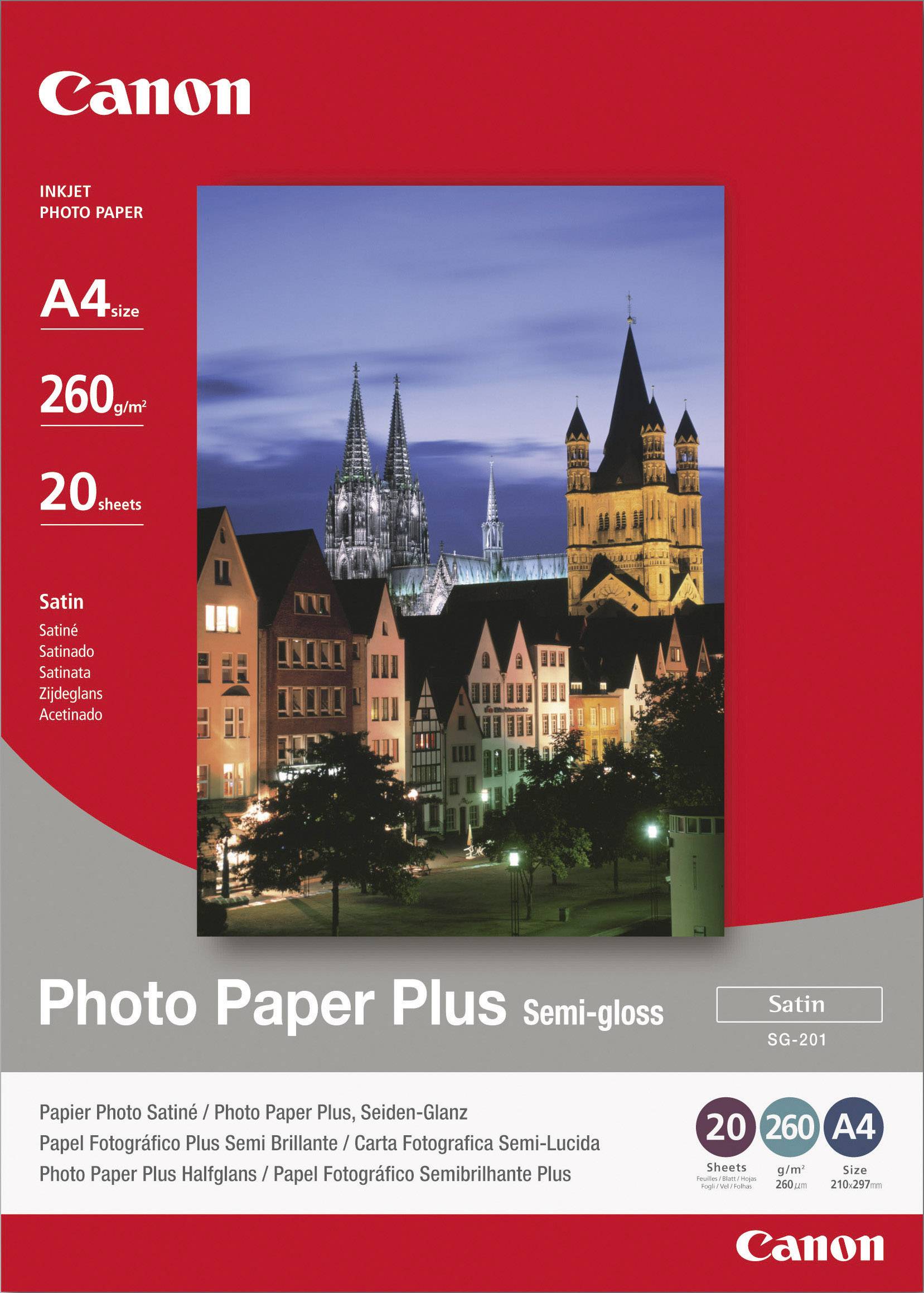 Canon Photo Paper Plus SG-201 - Semi-gloss - A4 (210 x 297 mm) - 260 gsm - 20 sheet(s) photo paper - for PIXMA iP3680, MG8250, MP198, MP228, MP245, MP252, MP258, MP476 , PRO-1, PRO-10, 100, S450