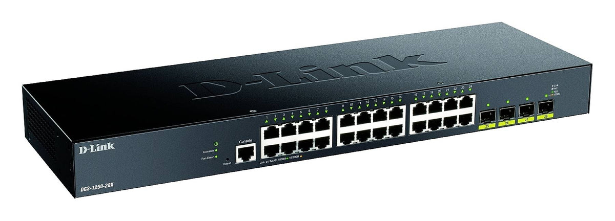 D-Link DGS 1250-28X - Interruptor - L3 Lite - inteligente - 24 x 10/100/1000 + 4 x 10 Gigabit SFP+ - montável em trilho