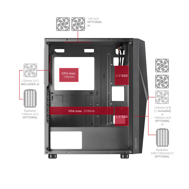 MARS GAMING MC777 ATX CASE, 2X 120MM ARGB FAN, T. GLASS, INFINITY MIRROR, BLACK (MC777)