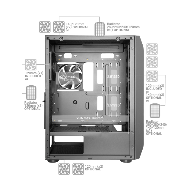 MARS GAMING MC-PRO2 E-ATX XL CASE, 5X 12CM PRO FAN, CPU FREEZER, VIDRIO, MALLA FRONTAL, NEGRO (MCPRO2)