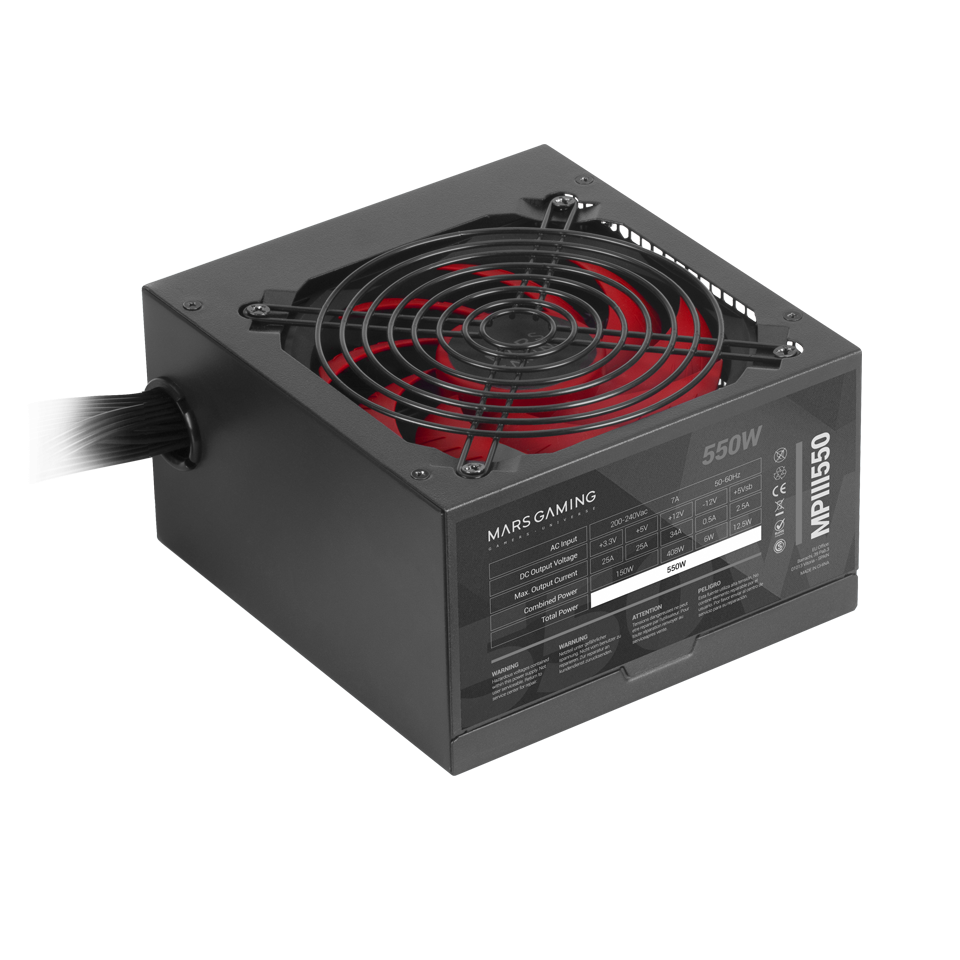 Fuente de comida FUENTE MARS GAMING MPIII 550W, 85% EF, SMD, CABLES NEGROS, SILENCIOSA, 5 AÑOS DE GARANTÍA (MPIII550)