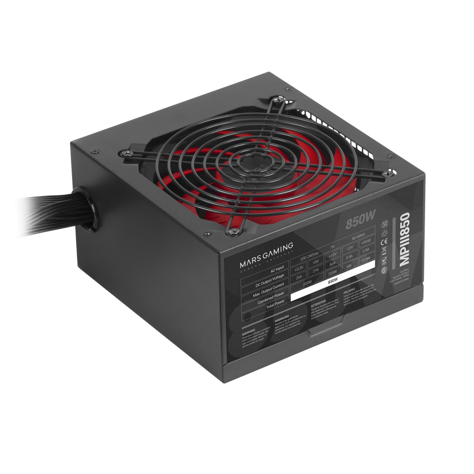 Fonte Alim. MARS GAMING PSU MPIII 850W, 85% EF, SMD, BLACK CABLES, SILENT, 5 YEARS WARRANTY (MPIII850)