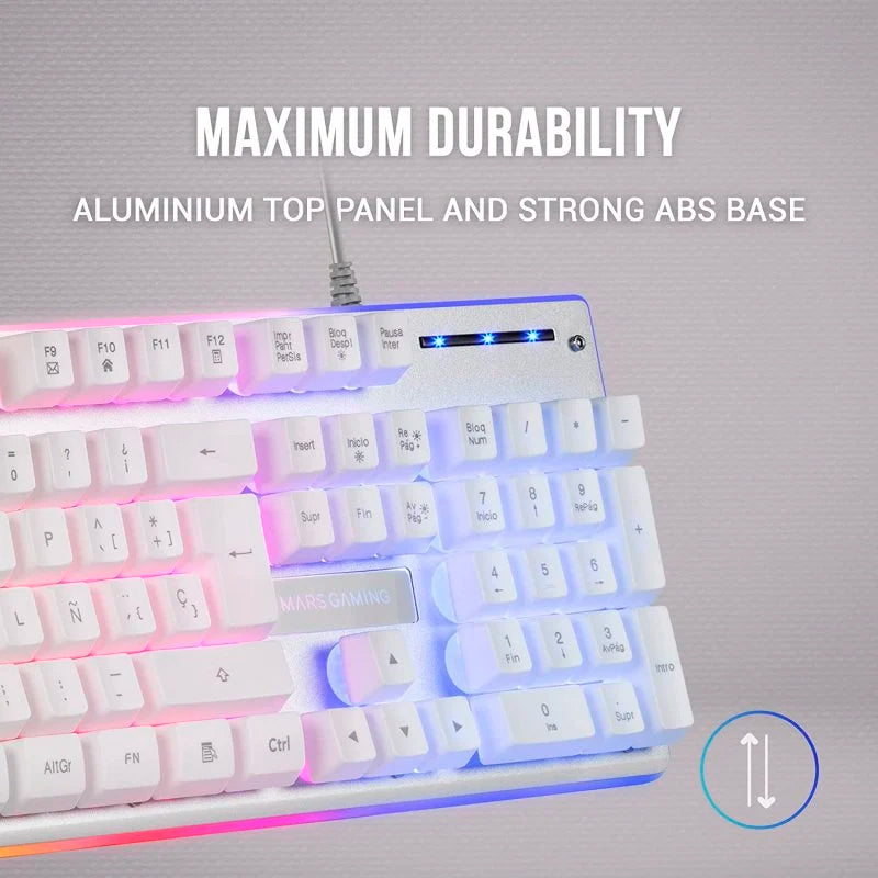 MARS GAMING MK220 TECLADO BLANCO FRGB H-MECH, ALUMINIO, EDGE LIGHT, PORTUGUÉS (MK220WPT)