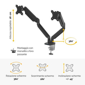 Brazo para monitor dual Fellowes Platinum Series - Kit de montaje - brazo ajustable - para 2 monitores - aluminio - negro - tamaño de pantalla: hasta 27'' - montable en escritorio