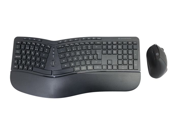 Conceptronic ORAZIO02PT Kit de Teclado Ergonómico y Ratón Vertical Inalámbrico, Distribución Portuguesa, Negro
