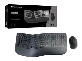 Conceptronic ORAZIO02PT Wireless Ergonomic Keyboard and Mouse Kit, Portuguese Layout, Black