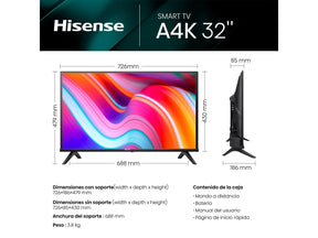 Hisense Smart TV A4K Series LED 32 ou 40 Polegadas