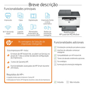 HP LaserJet MFP M234sdwe - Multifunction Printer - B/W - laser - Legal (216 x 356 mm) (original) - Legal (media) - up to 29 ppm (copy) - up to 29 ppm (print) - 150 sheets - USB 2.0, LAN, WiFi(n), Bluetooth